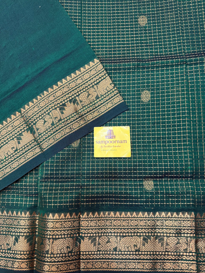 Green With Rich Zari Butta in the Body , Zari Kattam in the Body, Traditional Rich Borders and Rich Pallu Semi Silk Cotton Saree