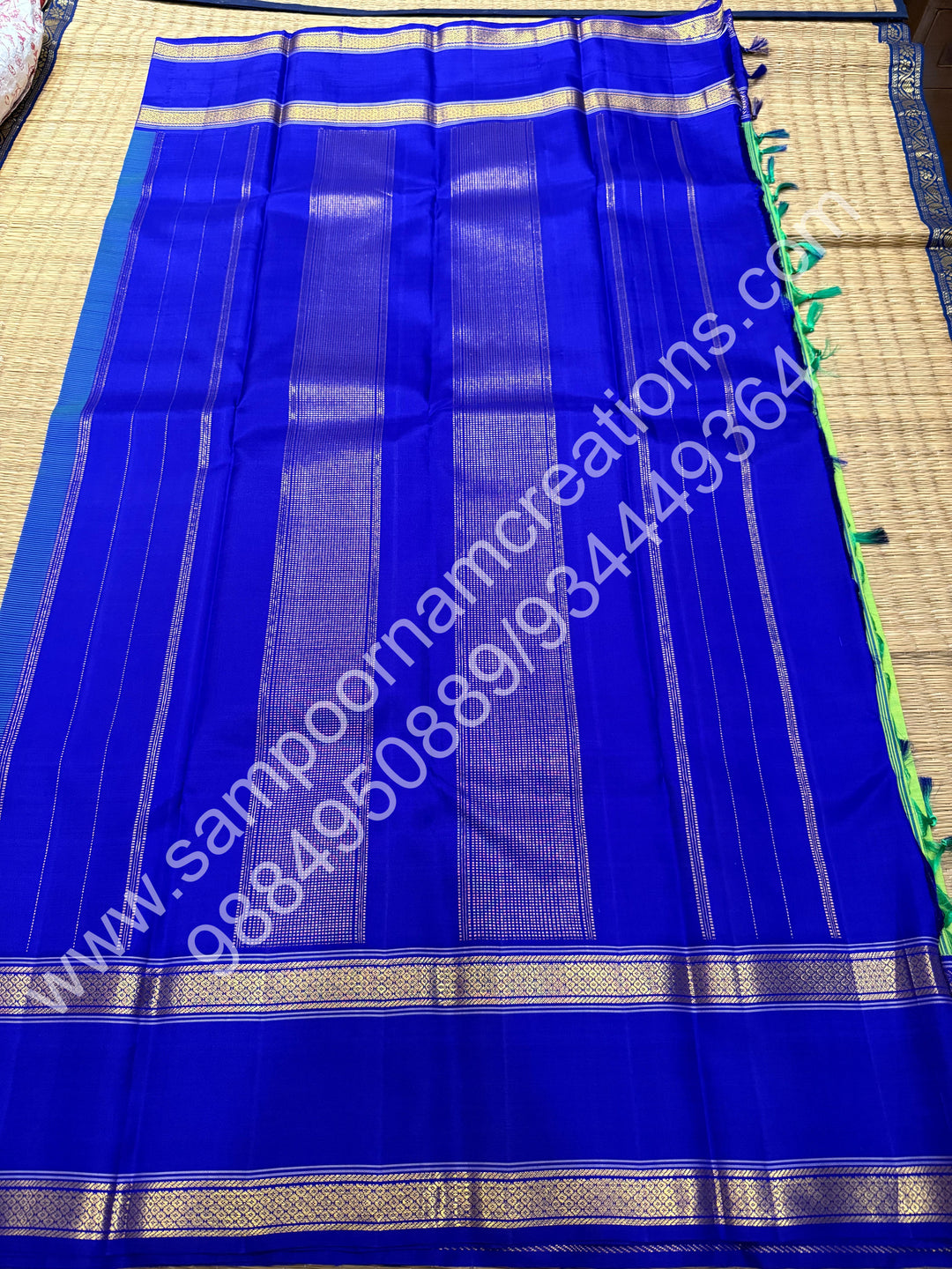 Parrot Green with Blue , rettapet  borders and Rich Pallu  Pure Kanjivaram Silk Saree