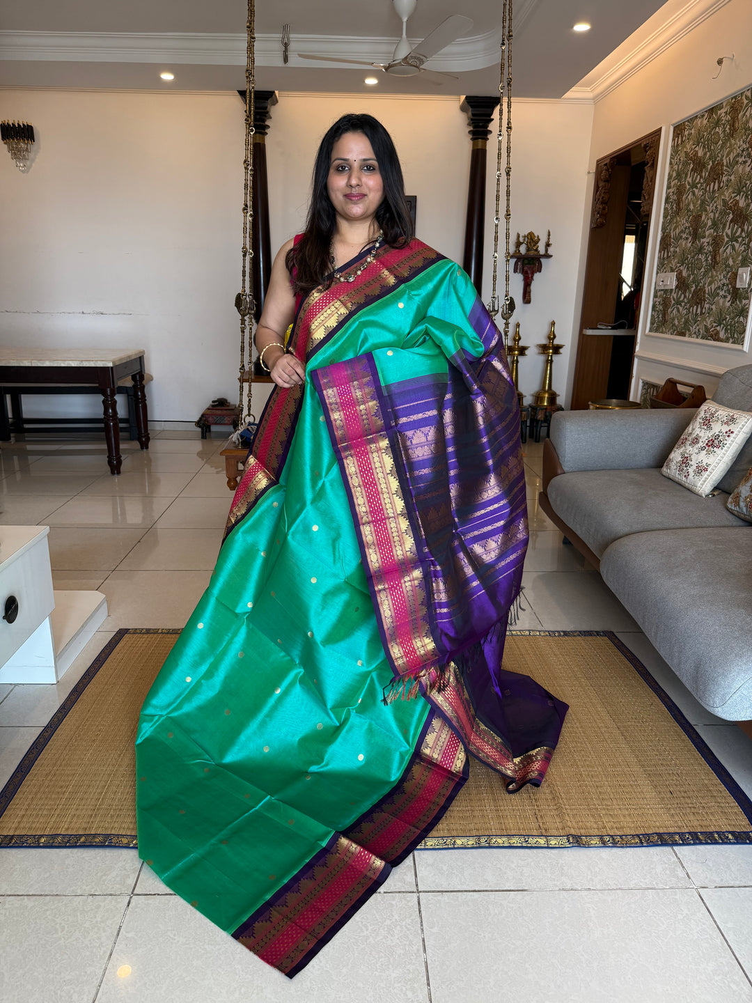 Ramar Blue with Blue , Lakshadeepam rich kanchi border , rich Zari butta in the body , traditional Pallu , Korvai Silk Cotton Saree