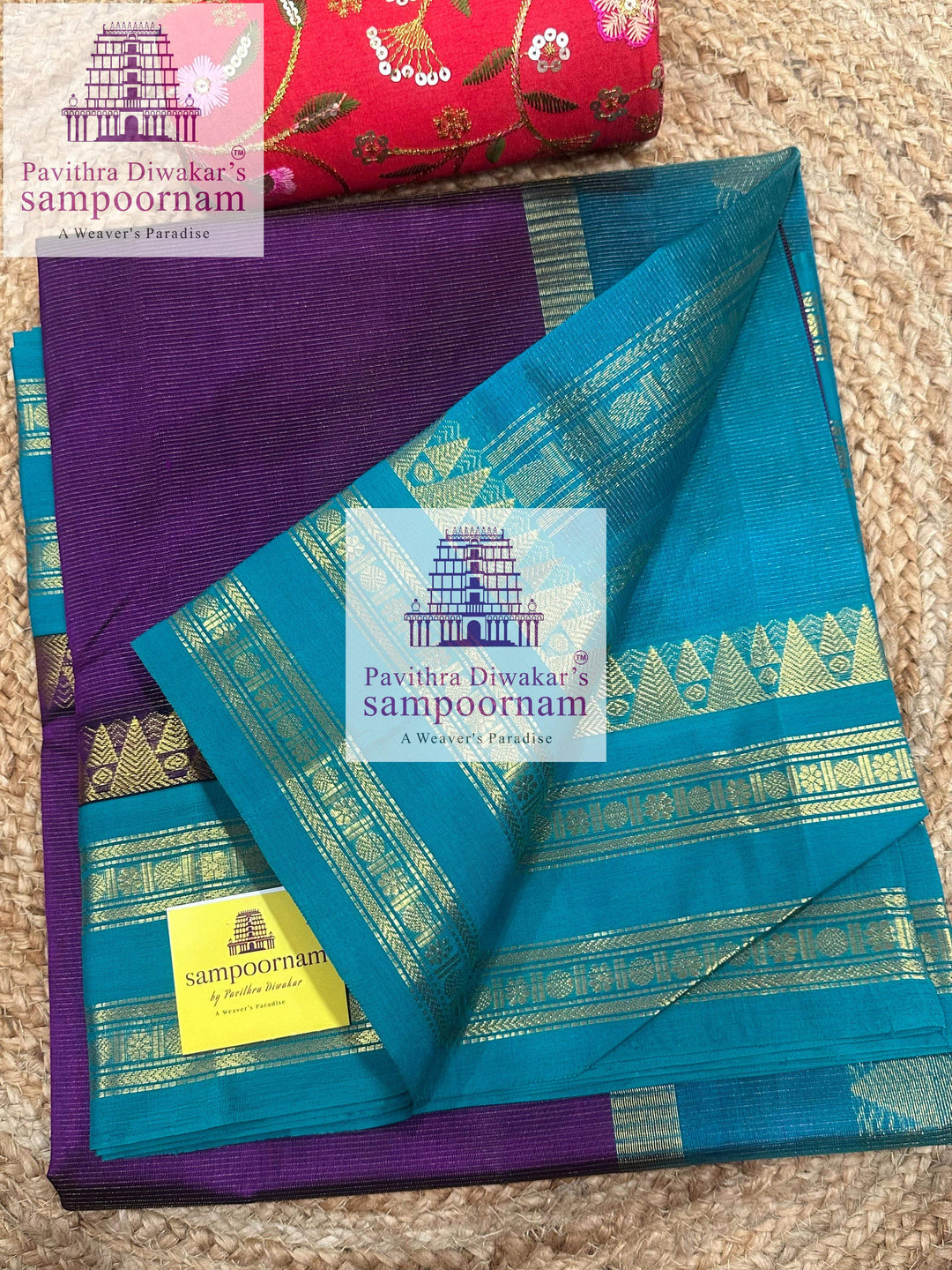 Purple with Blue, Vairaoosi Zari lines in the body , rettapet border and grand  Pallu Korvai Silk Cotton Saree