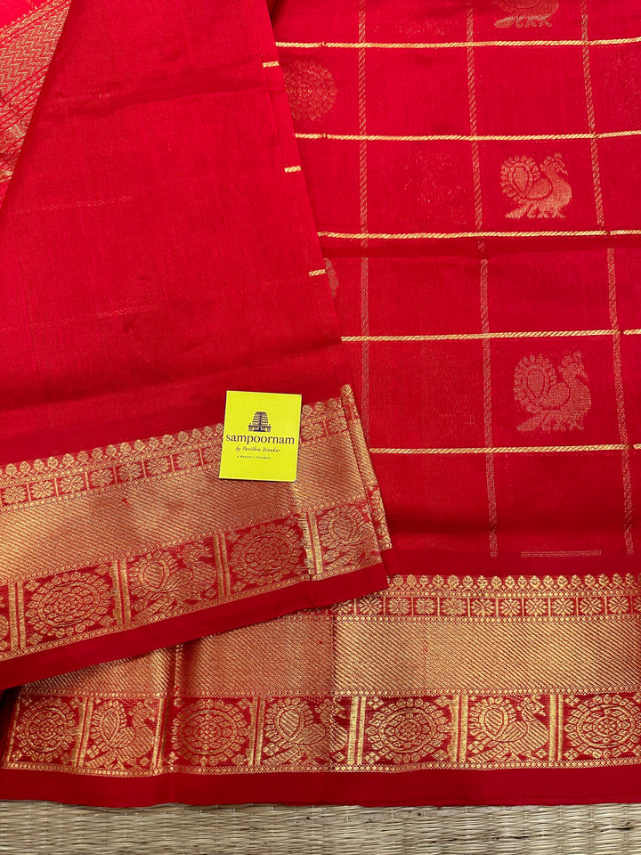 Chilli Red Mayil Chakram Silk Cotton Saree