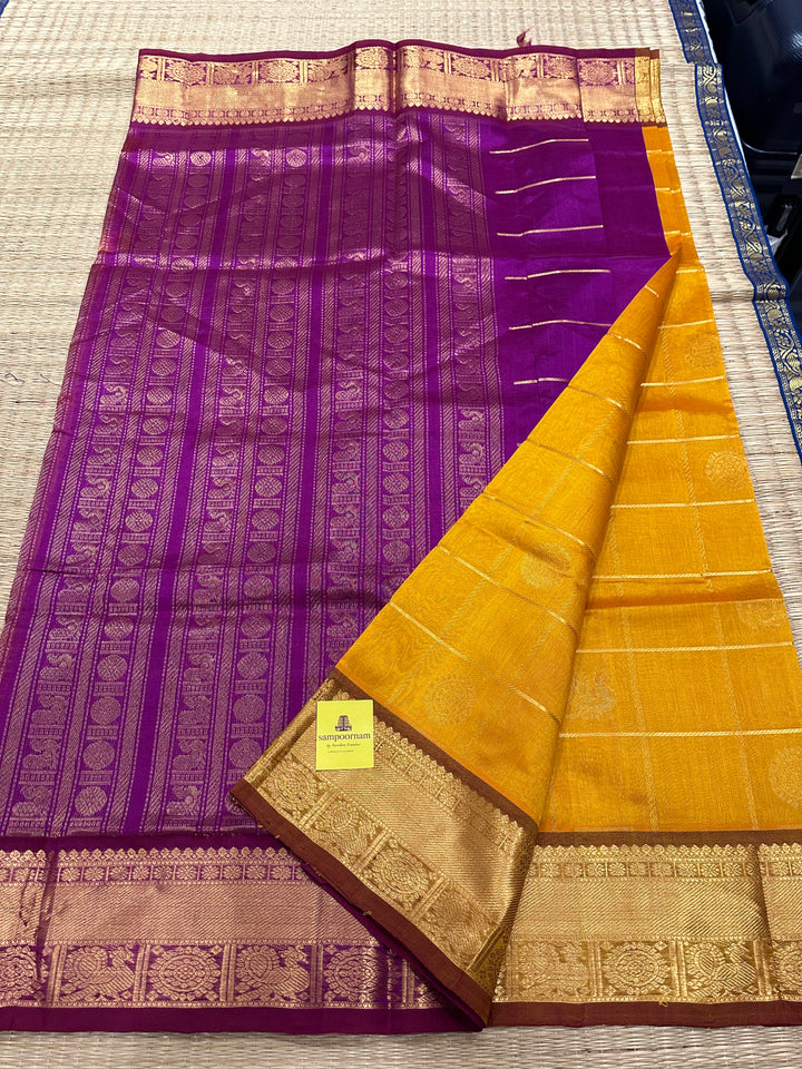 Manjal with Purple Mayil Chakram Silk Cotton Saree