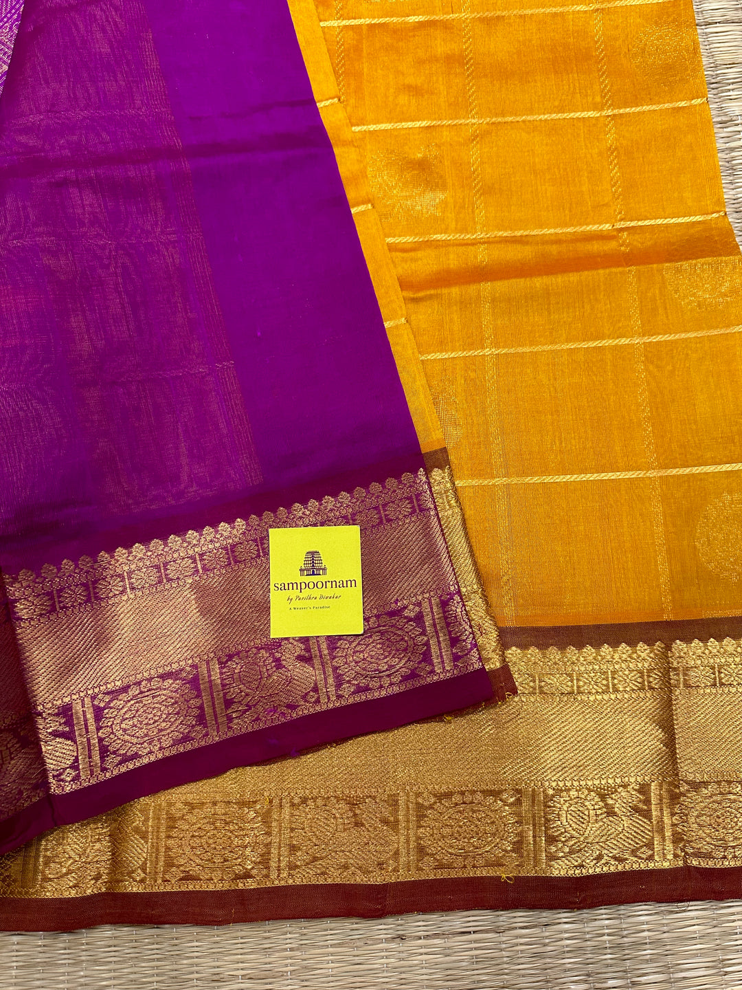 Manjal with Purple Mayil Chakram Silk Cotton Saree