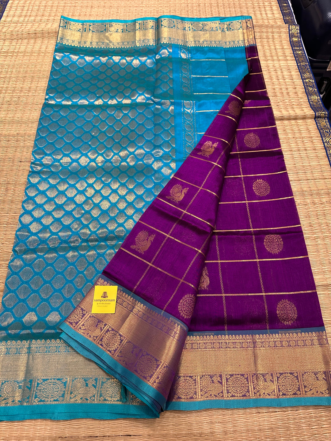 Purple with Blue Mayil Chakram Silk Cotton Saree