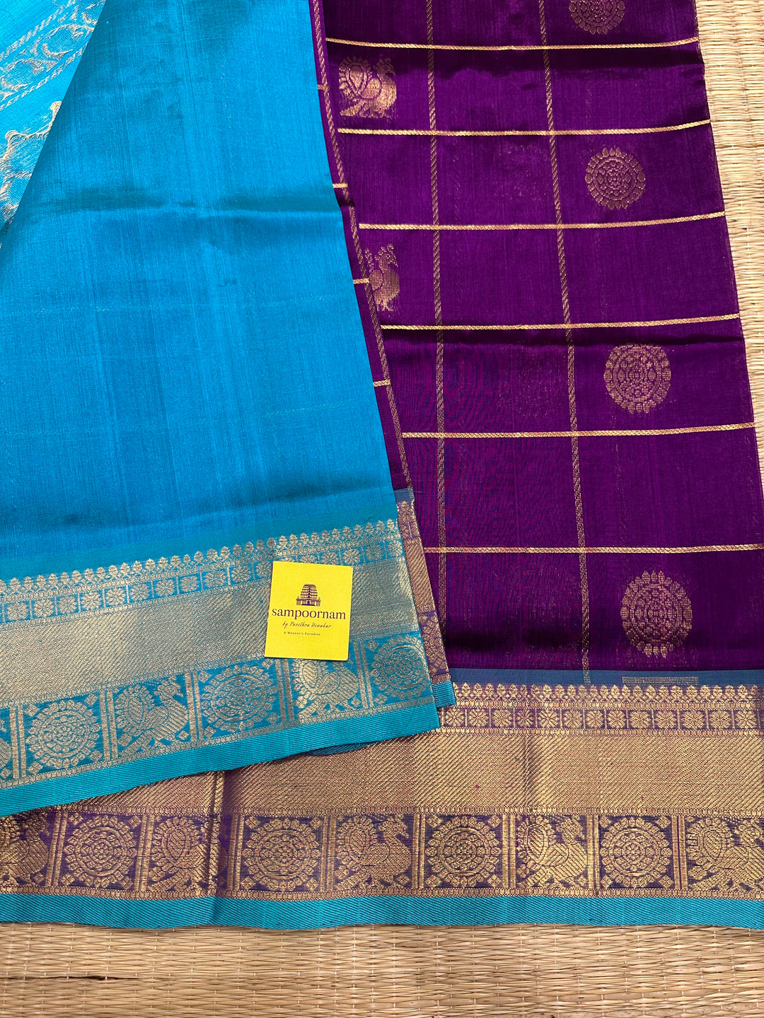 Purple with Blue Mayil Chakram Silk Cotton Saree