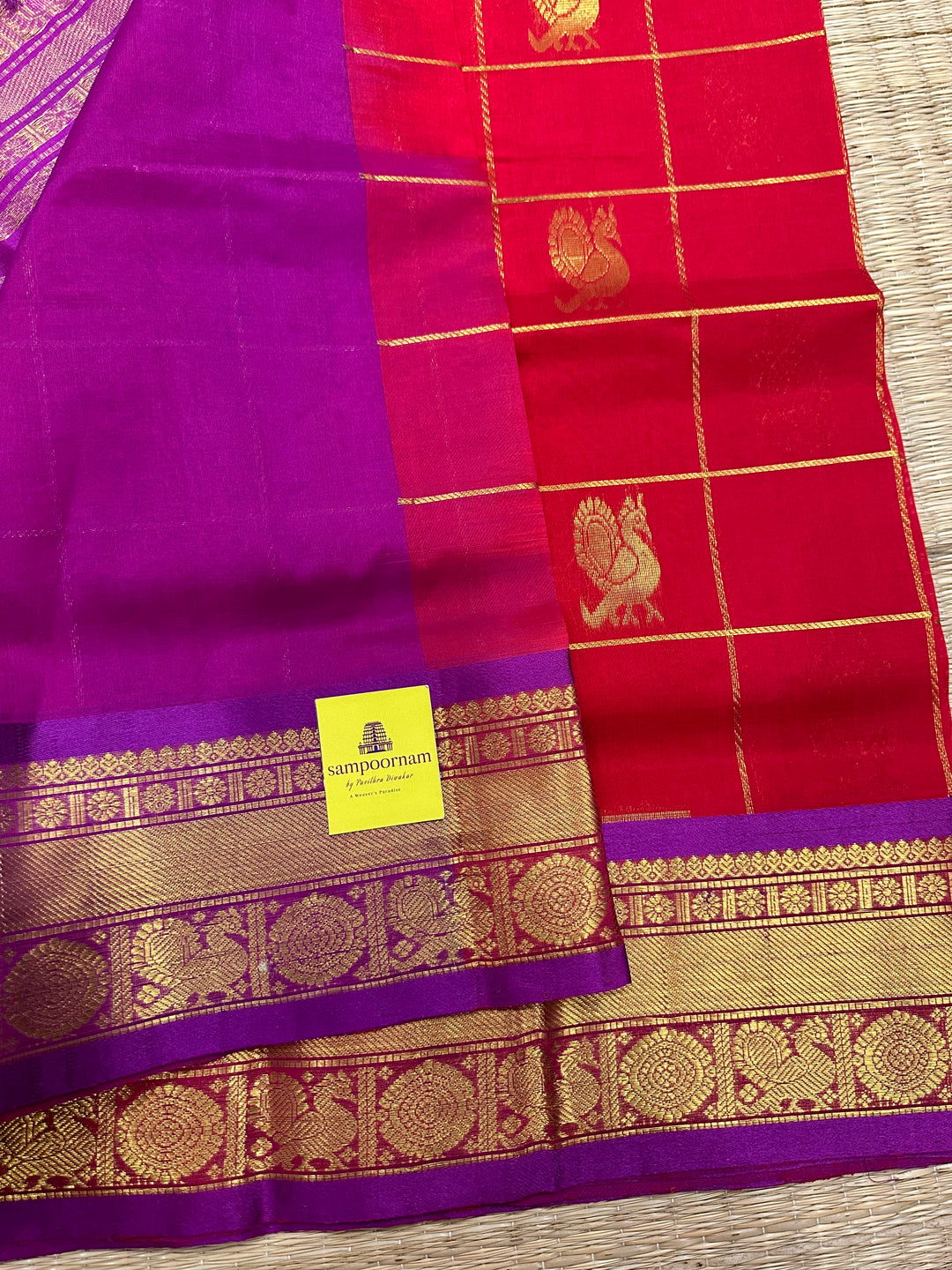 Red with Purple Mayil Chakram Silk Cotton Saree