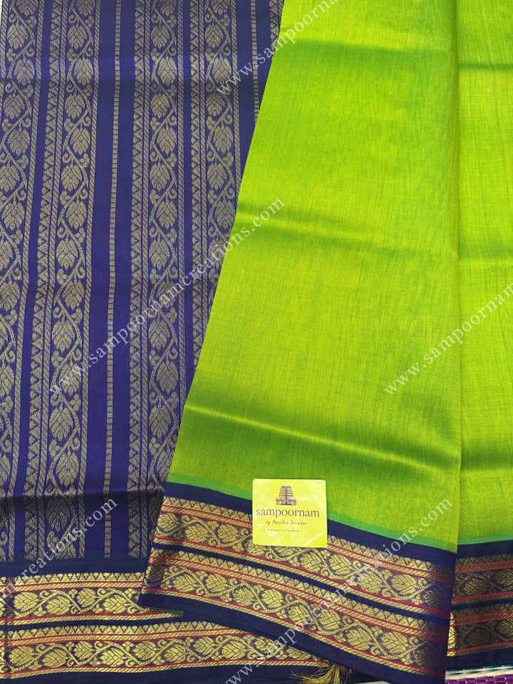 Sneha Green with Blue , Rettapet borders and  Pallu Korvai Silk Cotton Saree