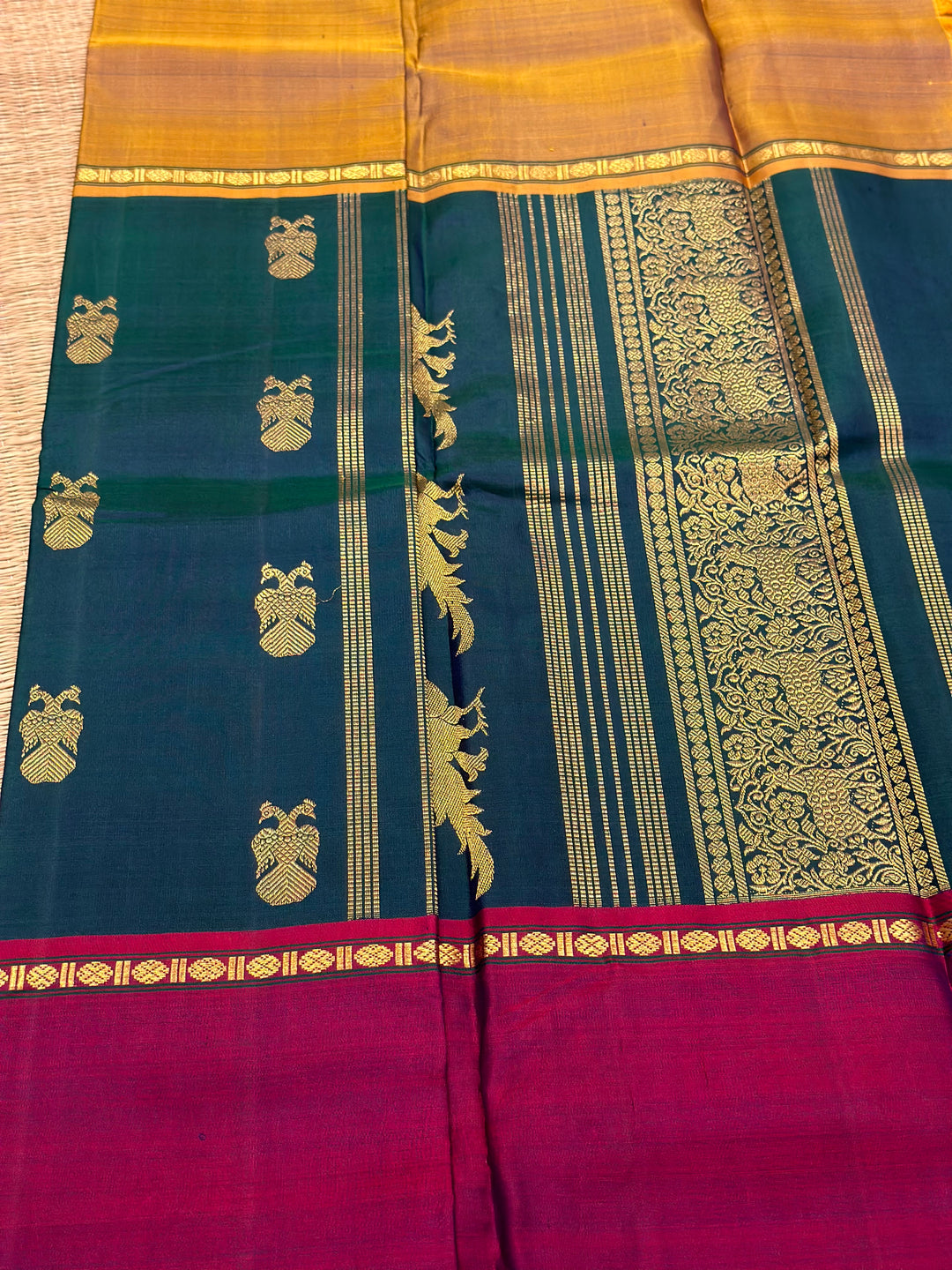 A Vintage Classic Kanjivaram Mubbagam with Kalakshetra Kili Pallu