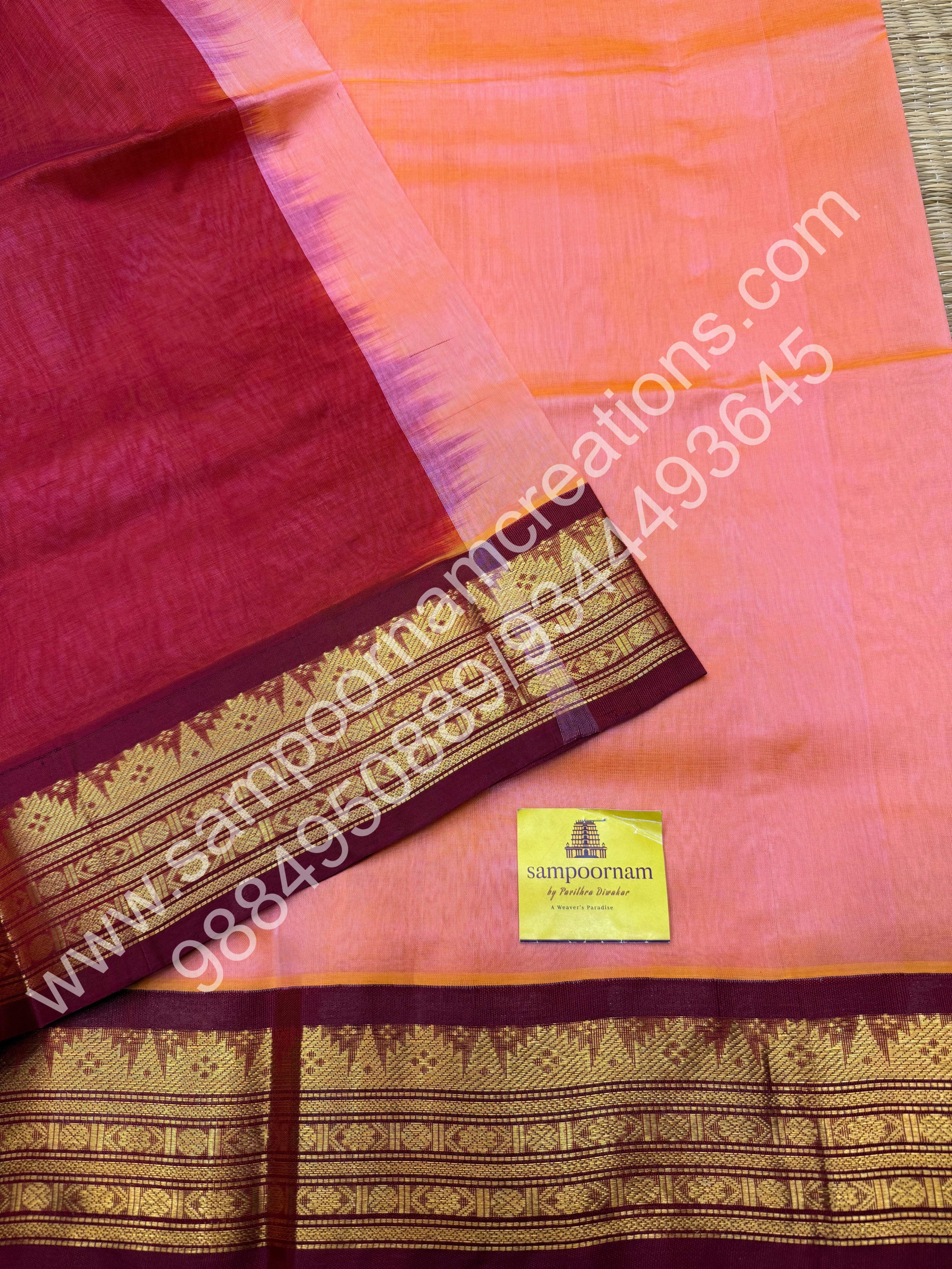 Purple with Lemon Yellow , rich Zari butta in the body and Kanchi trad ...