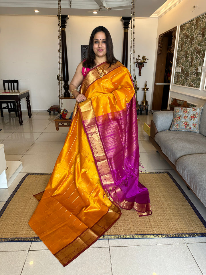 Manjal with Purple Mayil Chakram Silk Cotton Saree