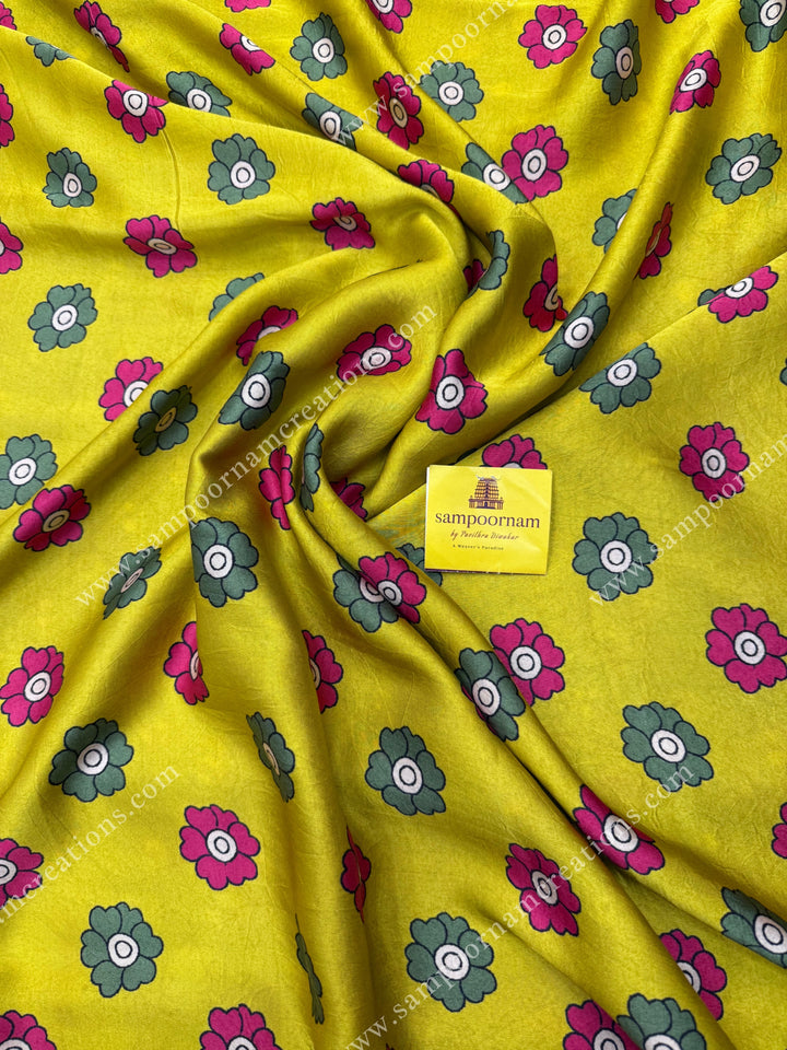 Maroon with  Lemon Yellow , Bandhini Prints in the body and Kalamkari Prints in the Pallu , Printed Blouse , Pure Modal Silk Saree