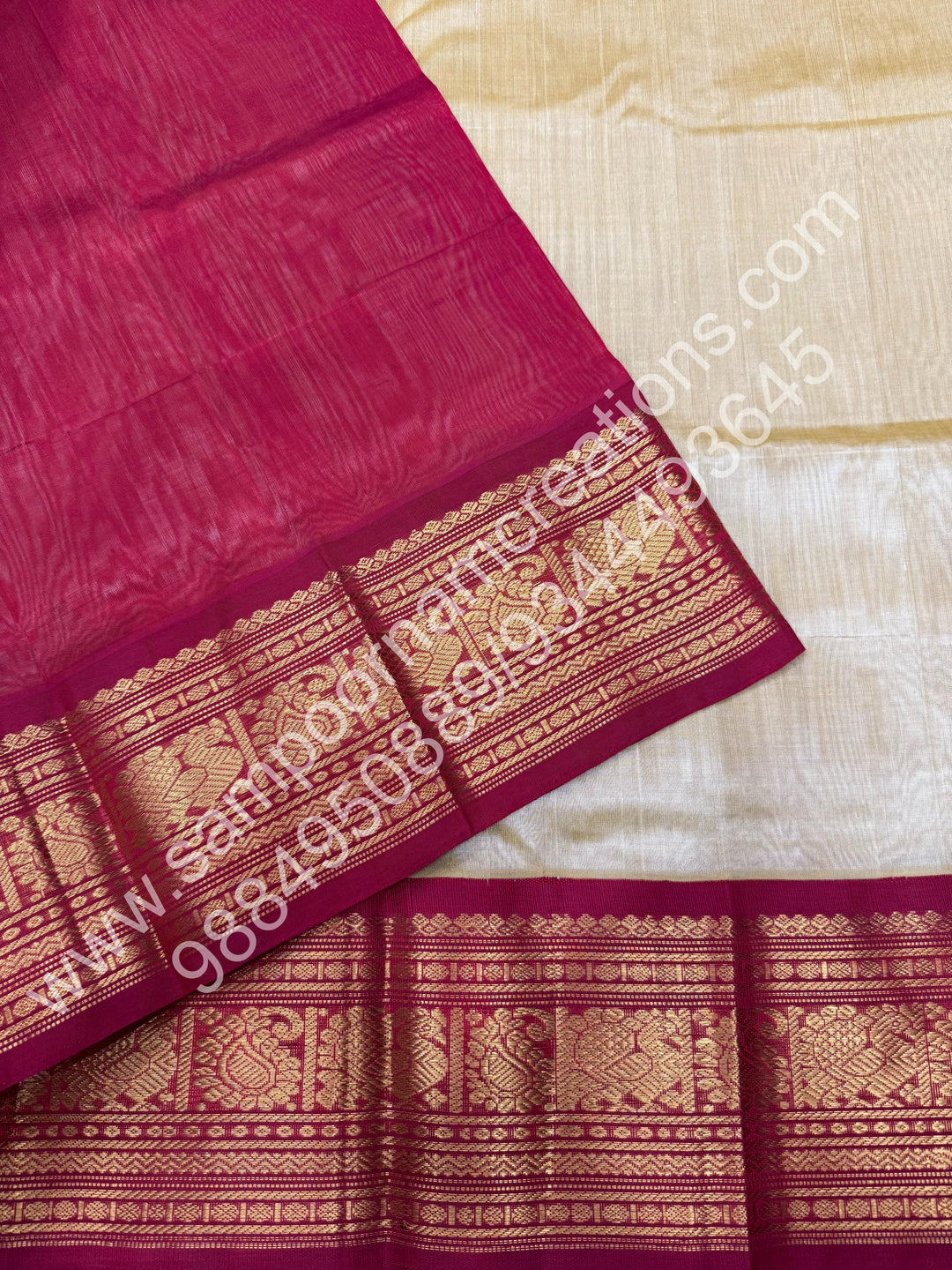 Light Gold with Red, Big Kanchi Border, Rich Pallu, Pure Korvai Silk Cotton Saree
