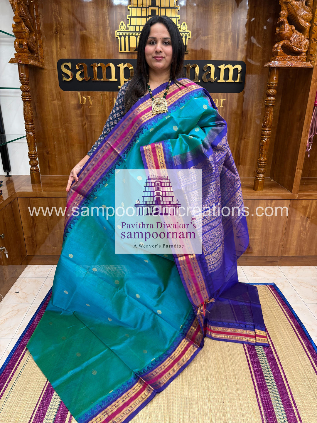 Ramar Blue with Dark  Blue ,rich Zari butta in the body, traditional borders and rich  , rich Zari butta in the body and Kanchi traditional borders and rich Pallu Korvai Silk Cotton Saree