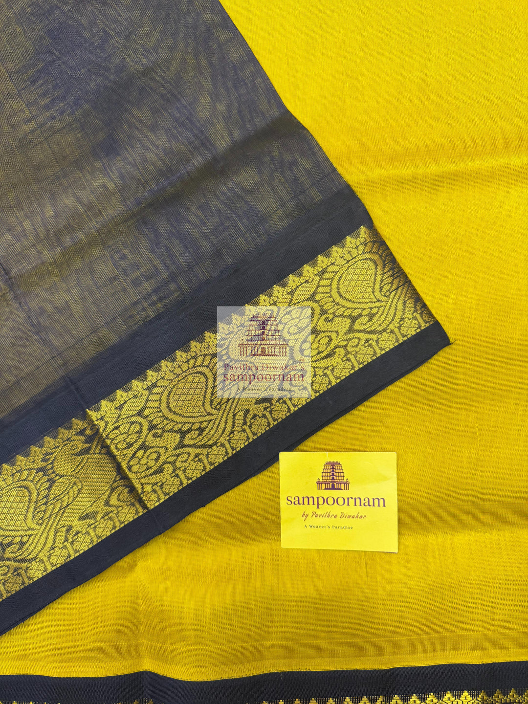 Lemon Yellow with Black , Annam Zari butta in the body with Silk rettapet border and rich  Pallu Korvai Silk Cotton Saree