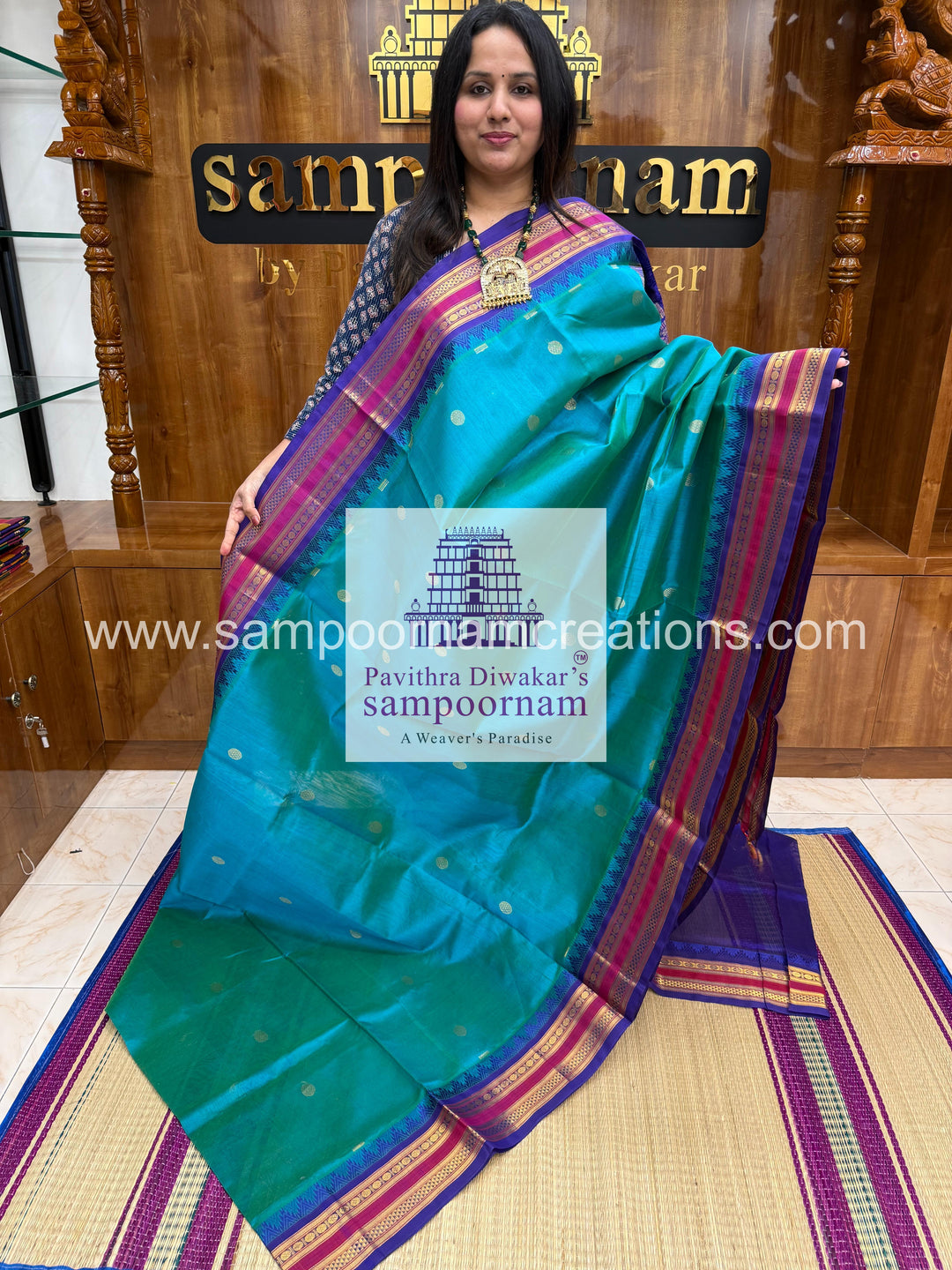 Ramar Blue with Dark  Blue ,rich Zari butta in the body, traditional borders and rich  , rich Zari butta in the body and Kanchi traditional borders and rich Pallu Korvai Silk Cotton Saree