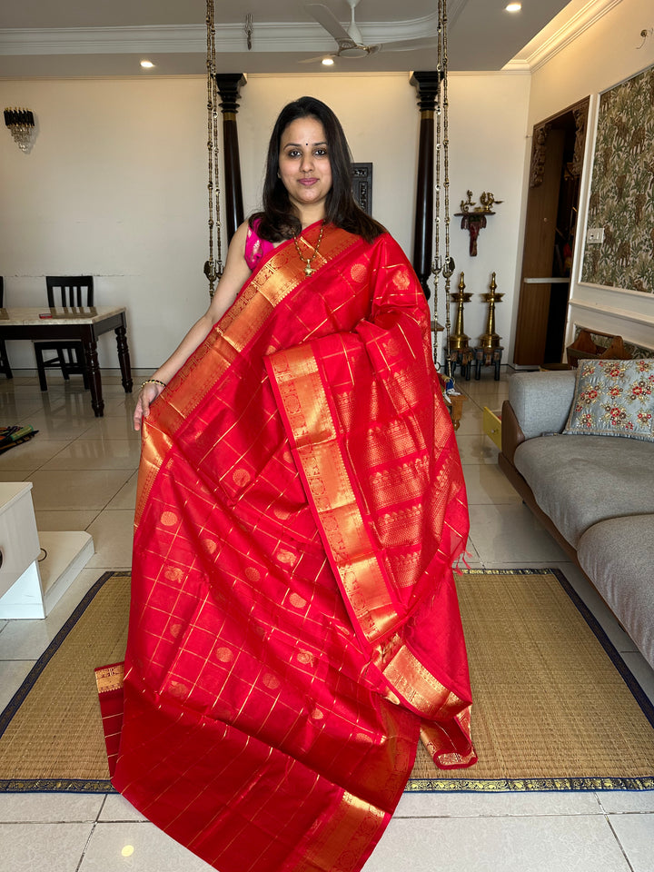 Chilli Red Mayil Chakram Silk Cotton Saree