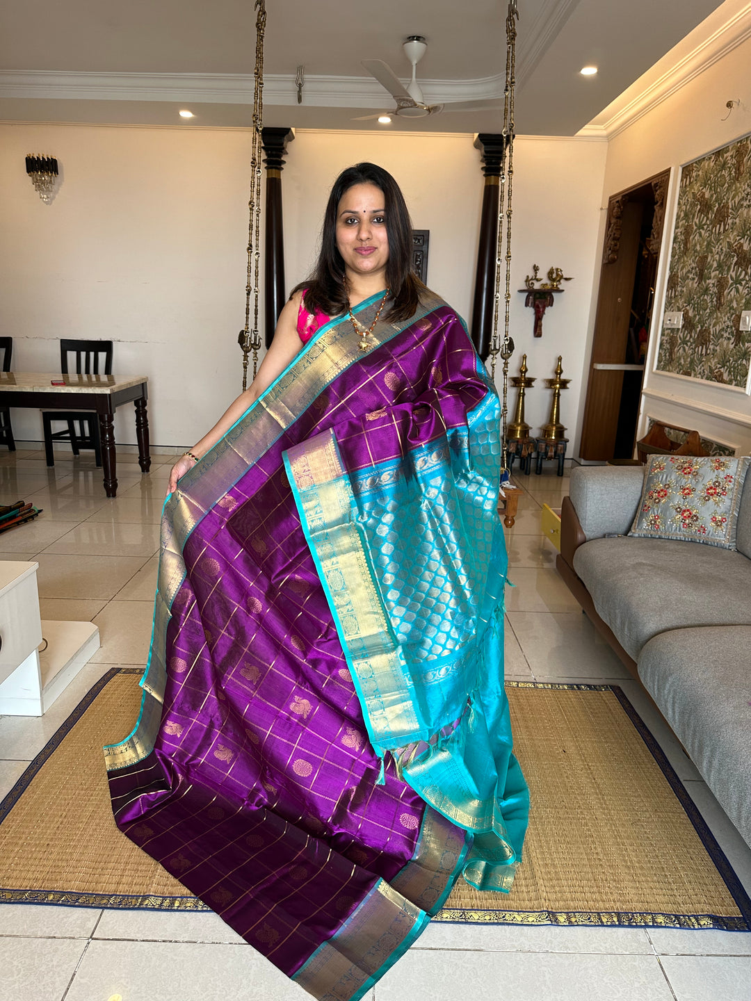 Purple with Blue Mayil Chakram Silk Cotton Saree