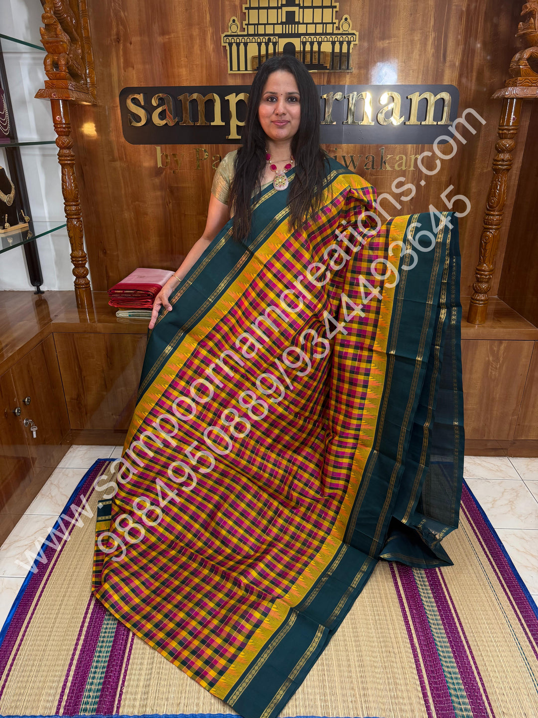 Yellow Green Pink with Green ,Pallum Pazham Kattam with Rich Rettapet Kanchi Border and Rich Pallu, Korvai Silk Cotton Saree