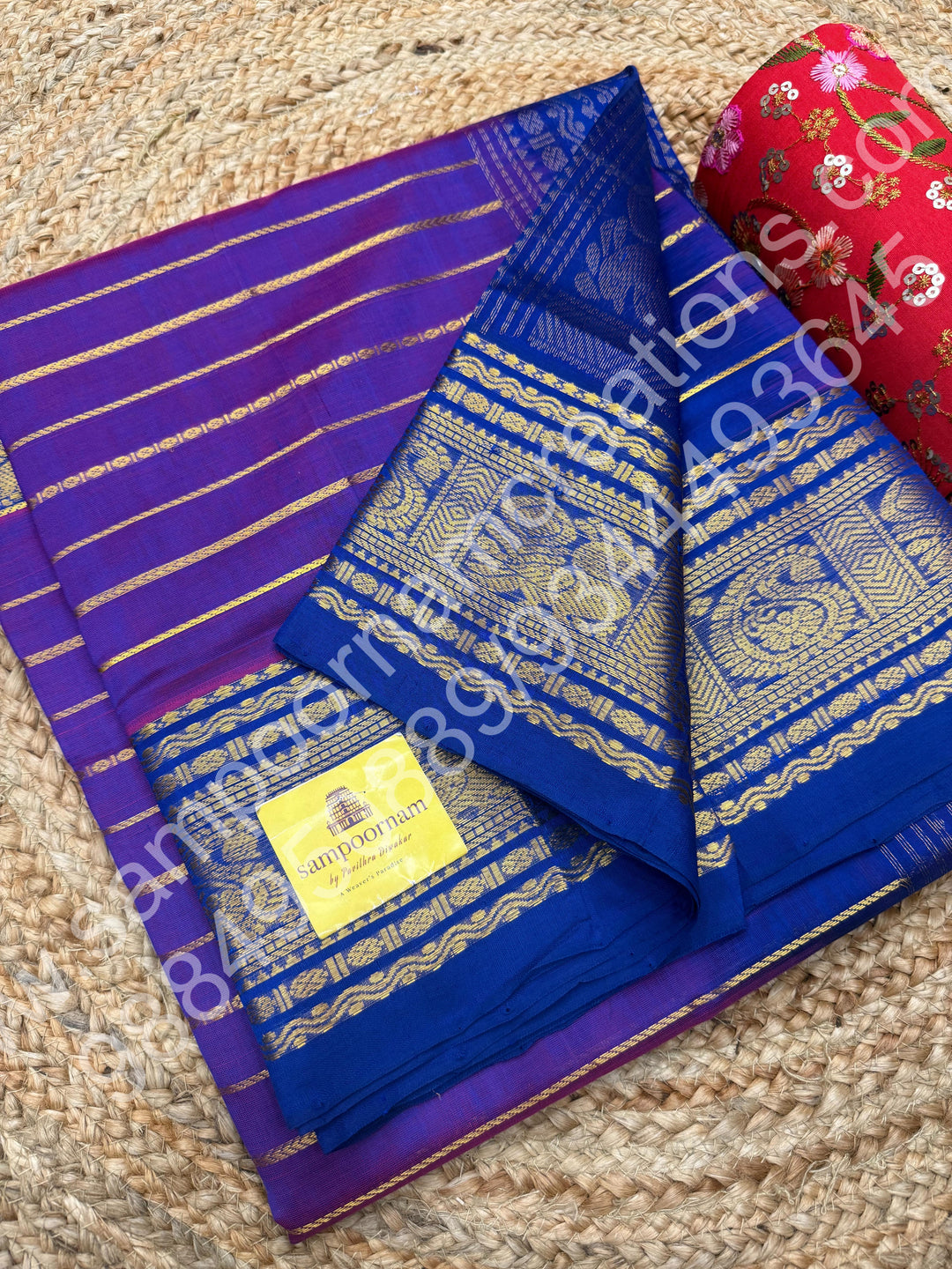 Double Shaded Vadamalli with Blue , Veldhari Zari Lines in the Body , Traditional Kanchi border , Rich Pallu , Pure Silk Cotton Saree