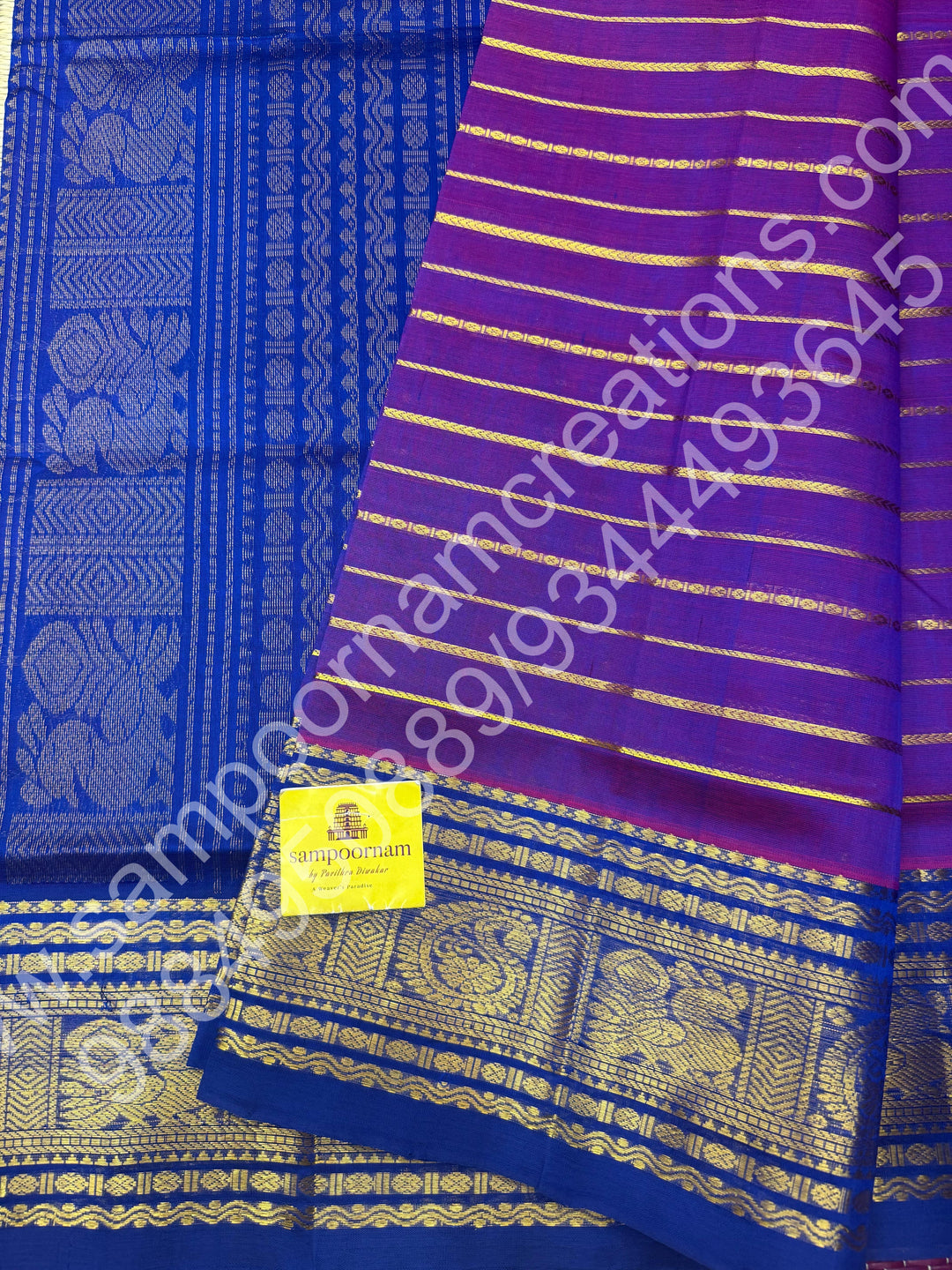 Double Shaded Vadamalli with Blue , Veldhari Zari Lines in the Body , Traditional Kanchi border , Rich Pallu , Pure Silk Cotton Saree