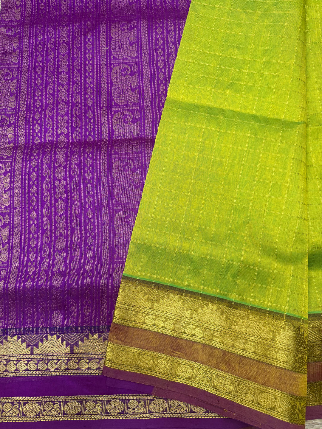 Light Green with Magenta , Rich  Zari Kattam in the body , Rettapet  borders and Rich Pallu Pure Silk Cotton Saree