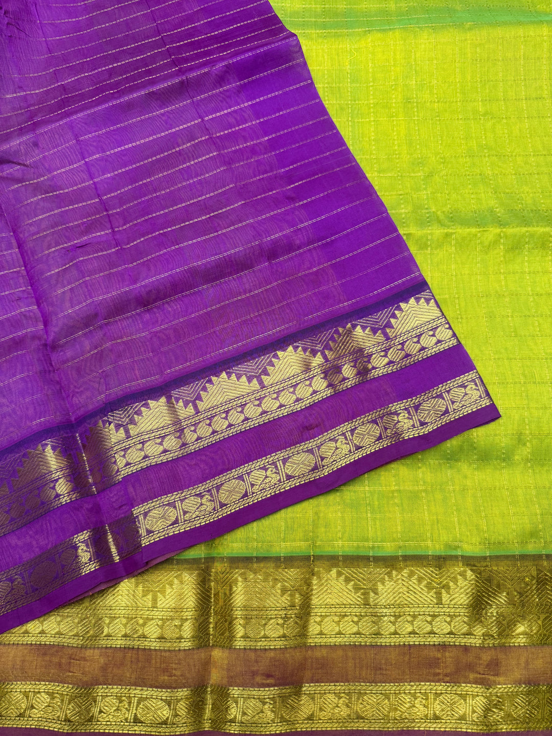 Light Green with Magenta , Rich  Zari Kattam in the body , Rettapet  borders and Rich Pallu Pure Silk Cotton Saree