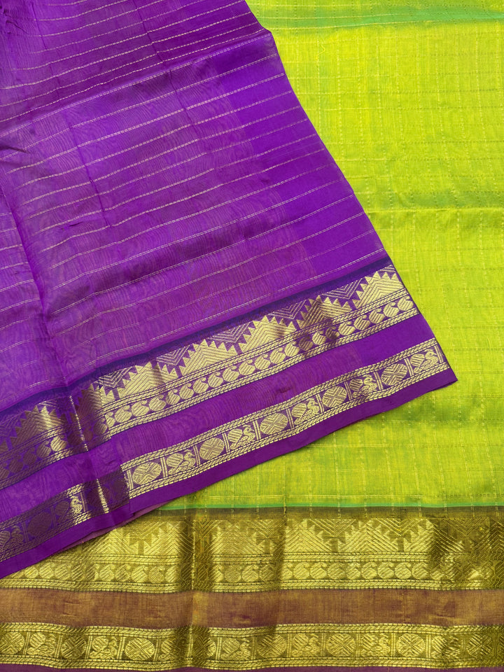 Light Green with Magenta , Rich  Zari Kattam in the body , Rettapet  borders and Rich Pallu Pure Silk Cotton Saree