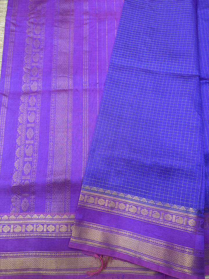 Lilac with Lavender  , Rich  Zari Kattam in the body , Rettapet  borders and Rich Pallu Pure Silk Cotton Saree