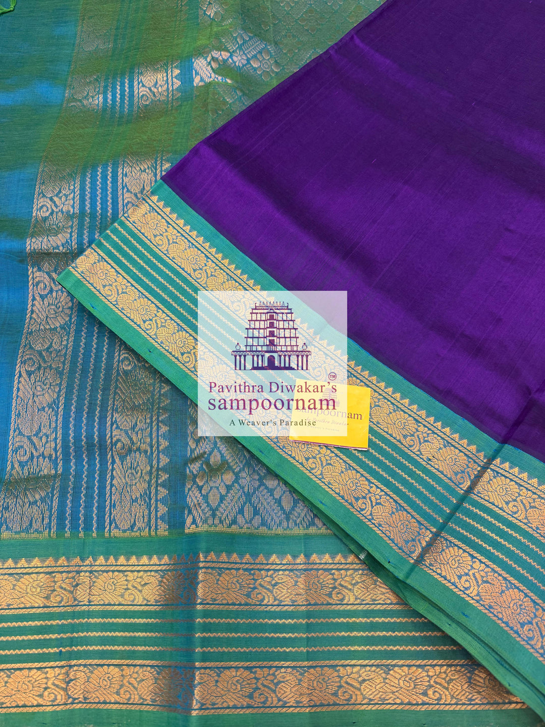 Purple with Turquoise Blue , rettapet borders and rich pallu ,Ten Yards Korvai Silk Cotton Saree