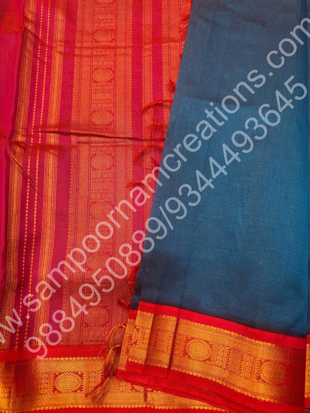 Cobalt Blue with Pink , Vairaoosi Zari Lines  in the body  , Traditional border and Rich Pallu , 10 Yards Korvai Pure Silk Cotton Saree
