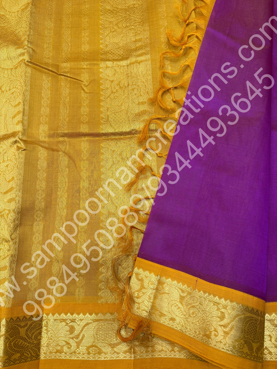 Vadamalli with Mustard , Vairaoosi Zari Lines  in the body  , Traditional border and Rich Pallu , 10 Yards  Pure Silk Cotton Saree