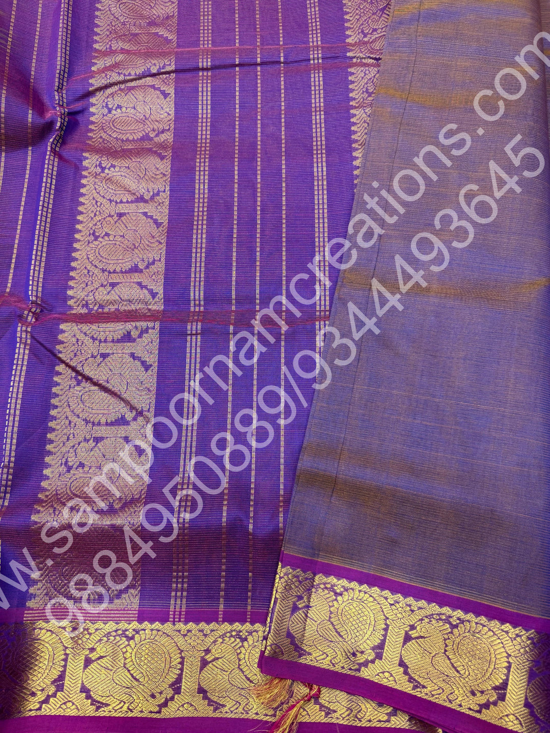 Lavender , Vairaoosi Zari Lines in the body  , Traditional border and Rich Pallu , 10 Yards  Pure Silk Cotton Saree