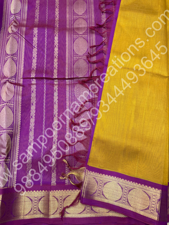 Dark Gold with Dark Magenta , Traditional border and Rich Pallu , 10 Yards  Pure Silk Cotton Saree