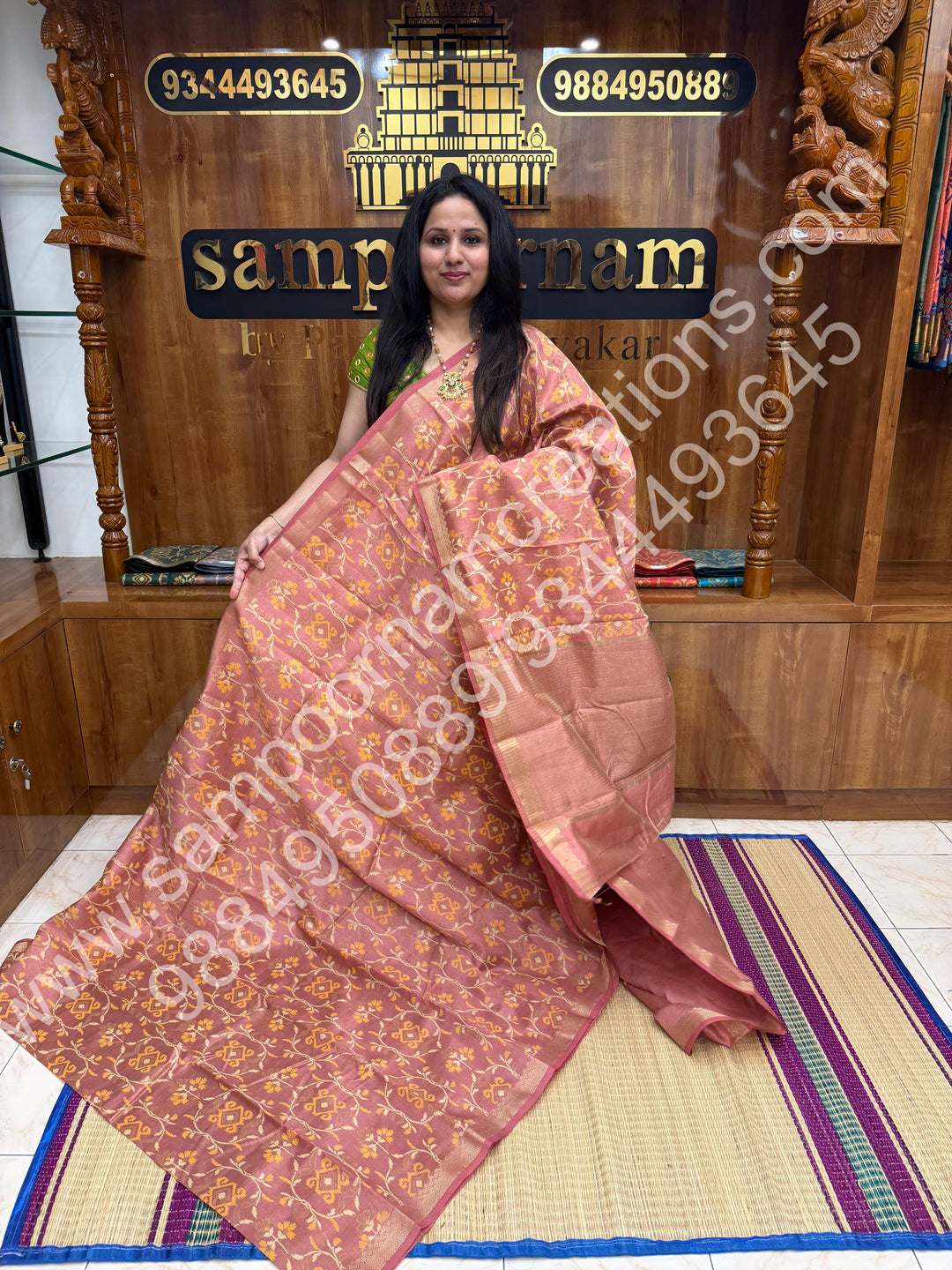 Light Mauve ,  Floral Prints in the body , tissue Pallu and Printed Blouse Semi Tussar Saree