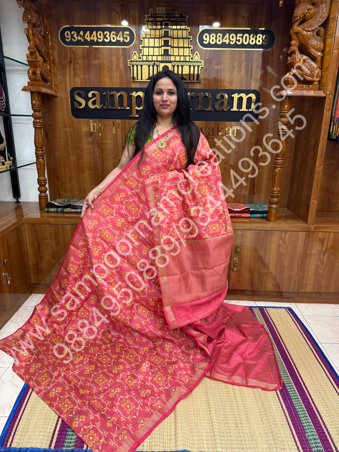 Baby Pink  , Floral Prints in the body , tissue Pallu and Printed Blouse Semi Tussar Saree