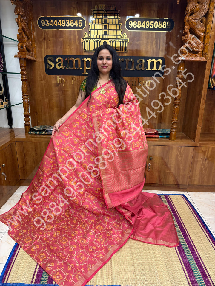 Baby Pink  , Floral Prints in the body , tissue Pallu and Printed Blouse Semi Tussar Saree