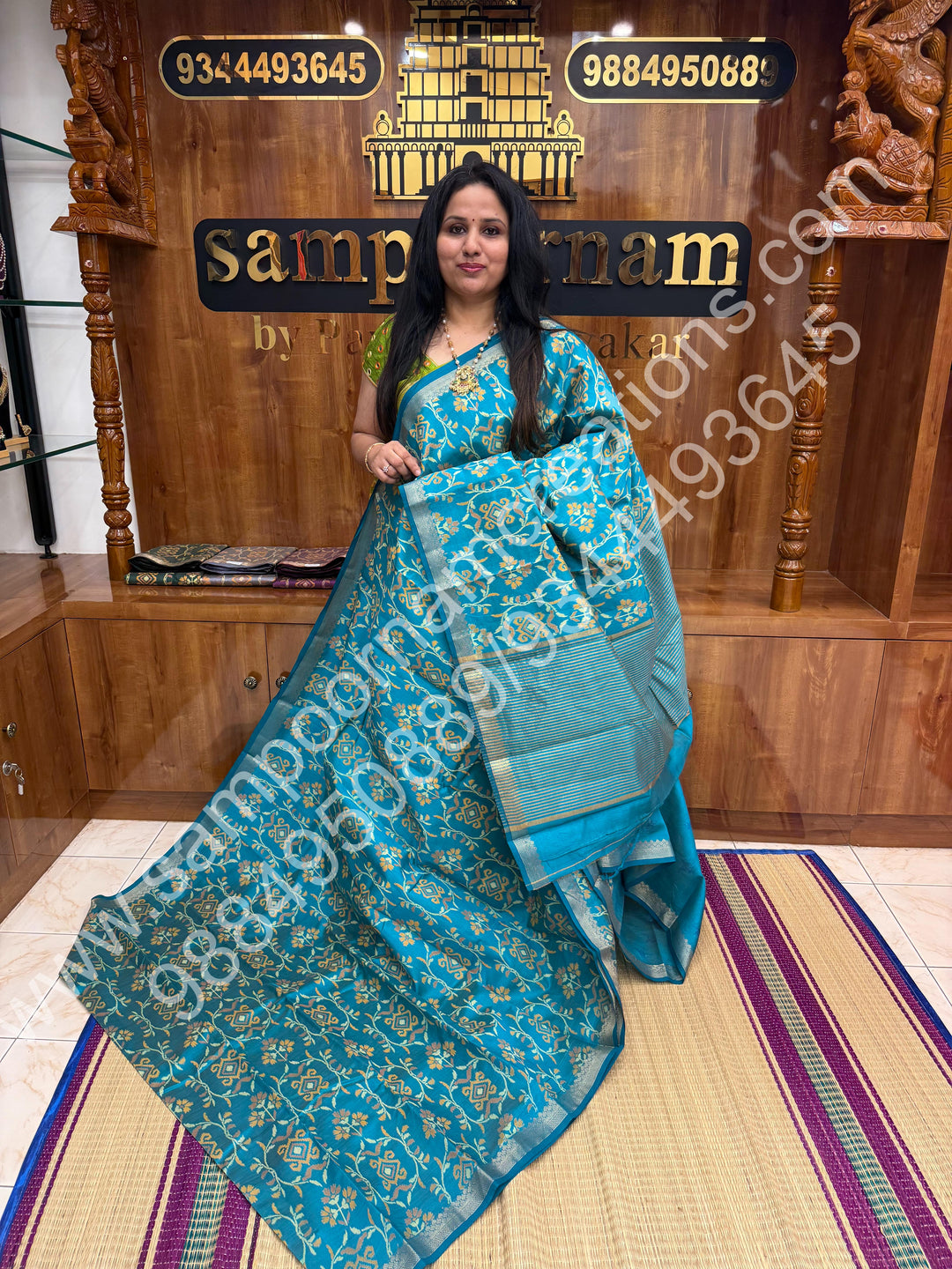 Light Blue , Floral  Prints in the body , tissue Pallu and Printed Blouse Semi Tussar Saree