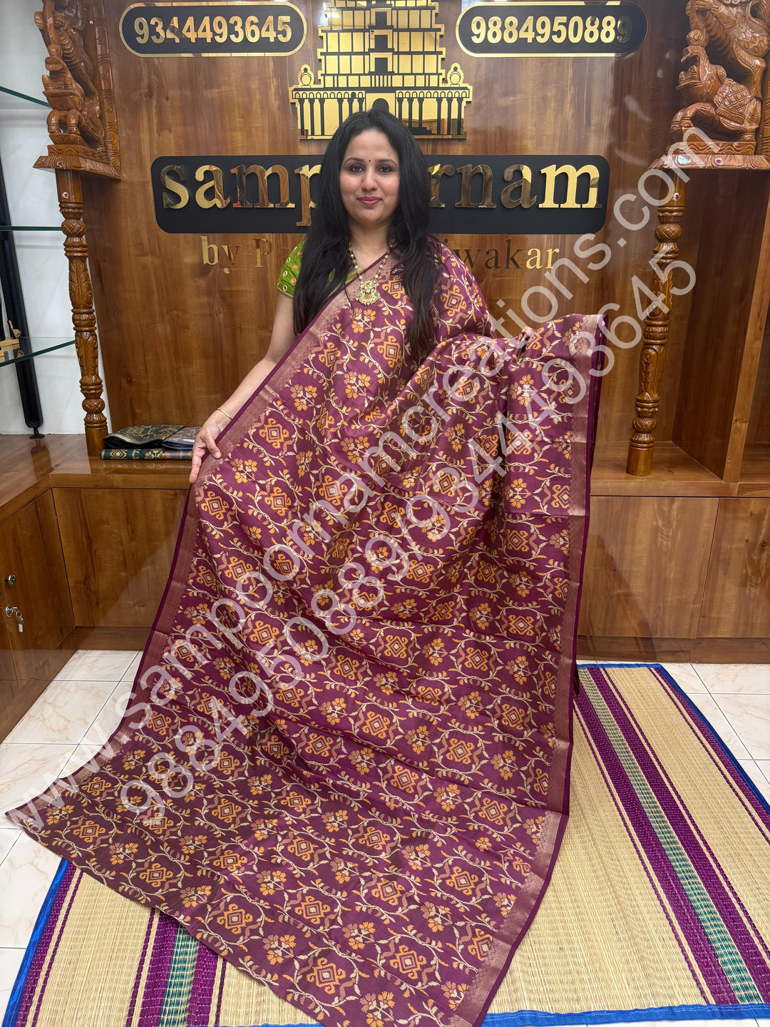 Maroon , Floral  Prints in the body , tissue Pallu and Printed Blouse Semi Tussar Saree