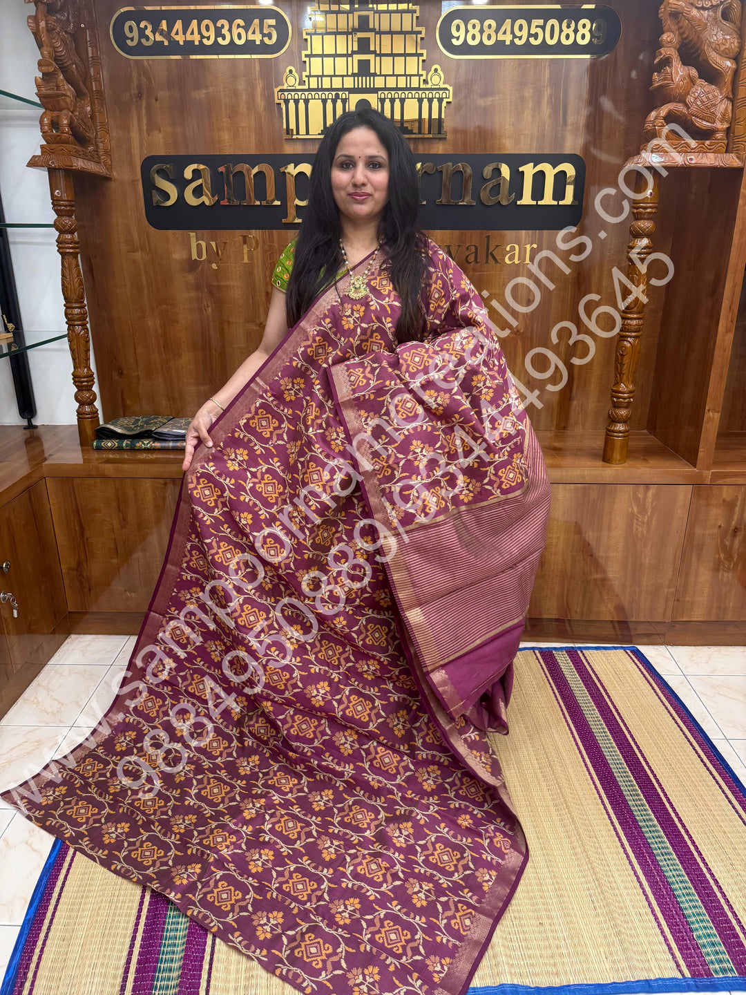 Maroon , Floral  Prints in the body , tissue Pallu and Printed Blouse Semi Tussar Saree