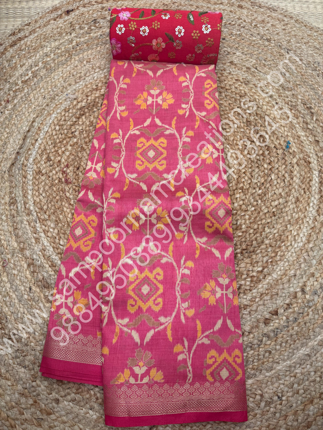Baby Pink  , Floral Prints in the body , tissue Pallu and Printed Blouse Semi Tussar Saree