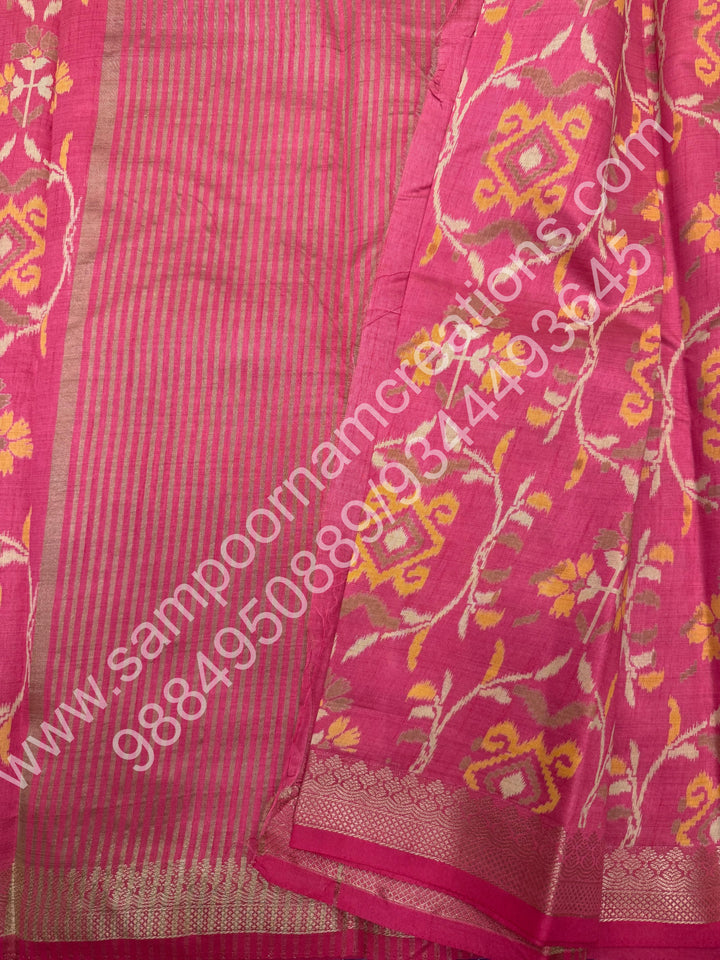 Baby Pink  , Floral Prints in the body , tissue Pallu and Printed Blouse Semi Tussar Saree