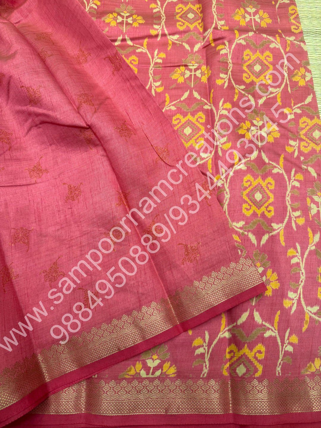Baby Pink  , Floral Prints in the body , tissue Pallu and Printed Blouse Semi Tussar Saree