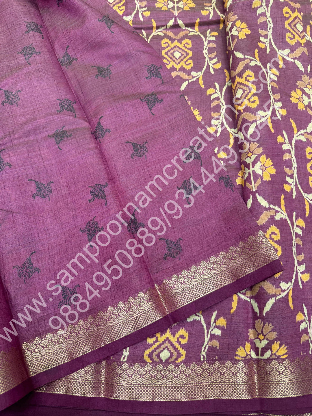 Maroon , Floral  Prints in the body , tissue Pallu and Printed Blouse Semi Tussar Saree