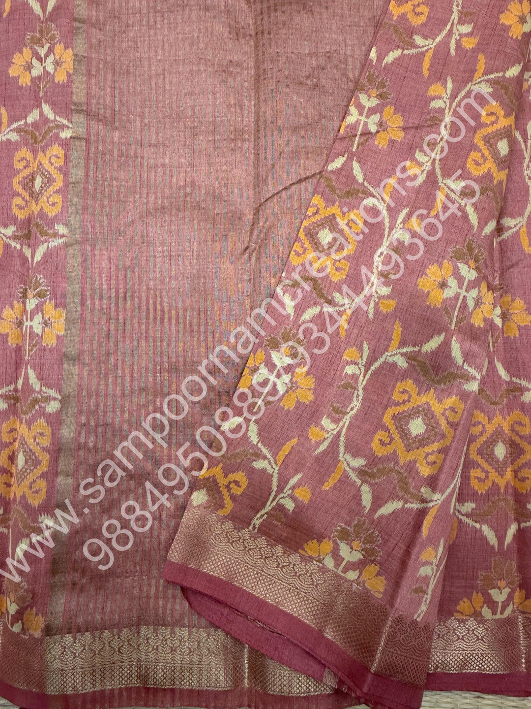 Light Mauve ,  Floral Prints in the body , tissue Pallu and Printed Blouse Semi Tussar Saree