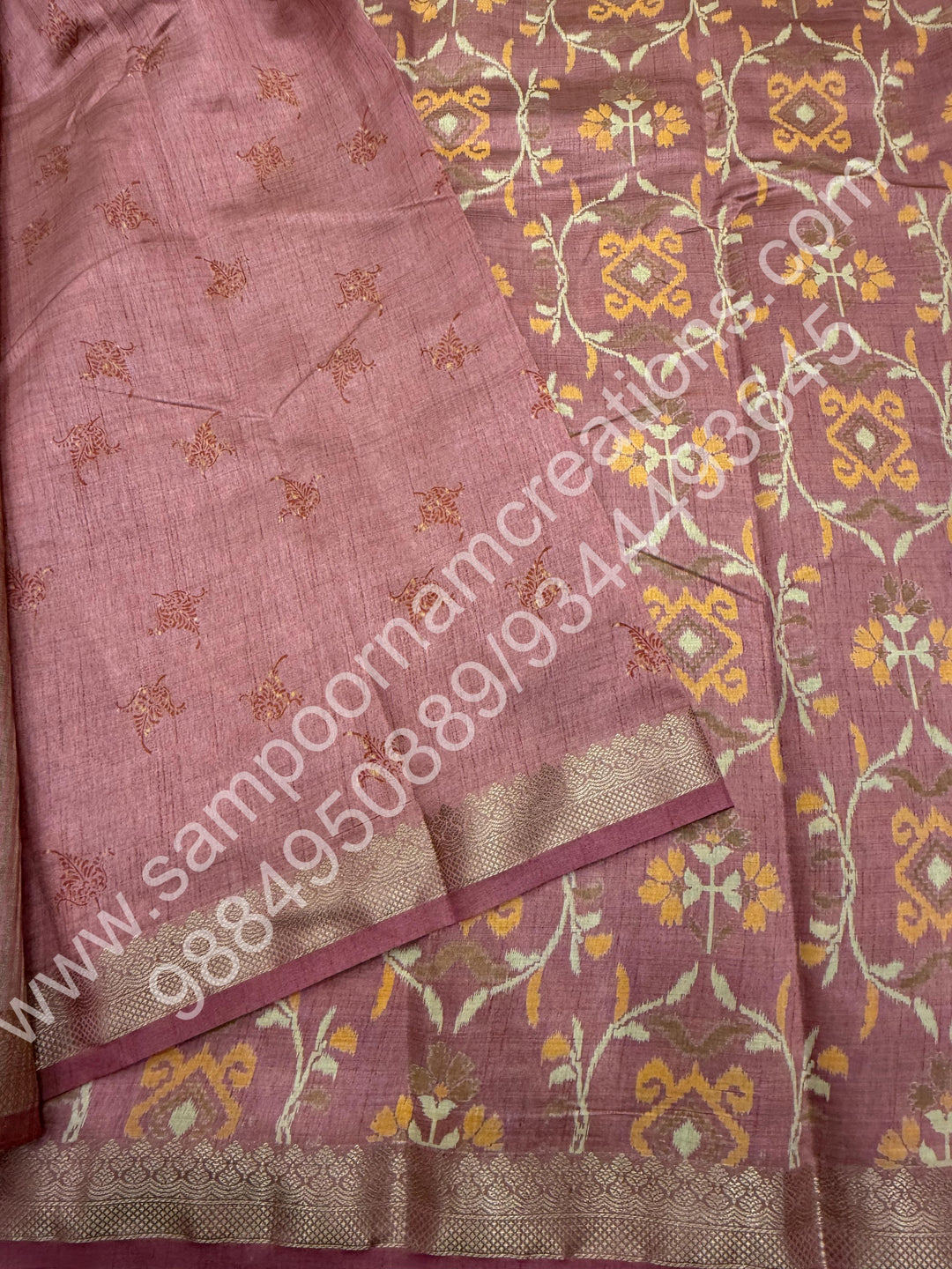 Light Mauve ,  Floral Prints in the body , tissue Pallu and Printed Blouse Semi Tussar Saree