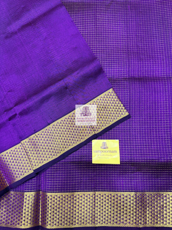 Dark Purple , Zari checks in the body , traditional border and rich Pallu Silk Cotton Saree