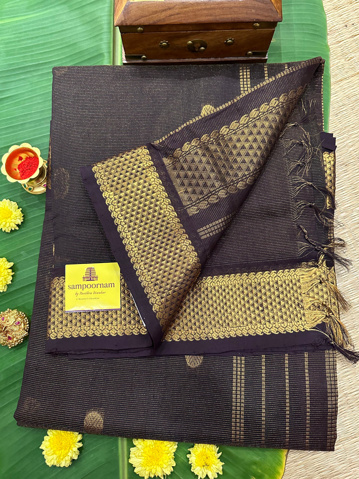 Dark Brown with Rich Body Butta Vairaoosi Silk Cotton Saree