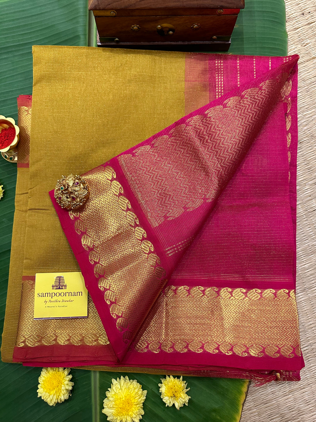 Mustard with Pink Vairaoosi Silk Cotton Saree