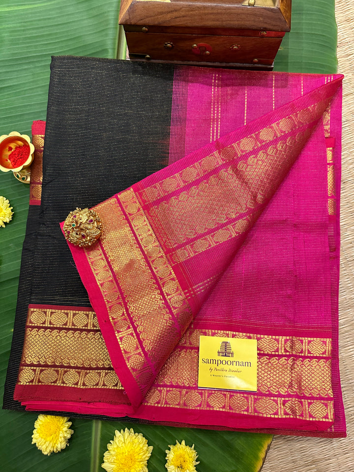 Black with Pink Vairaoosi Silk Cotton Saree