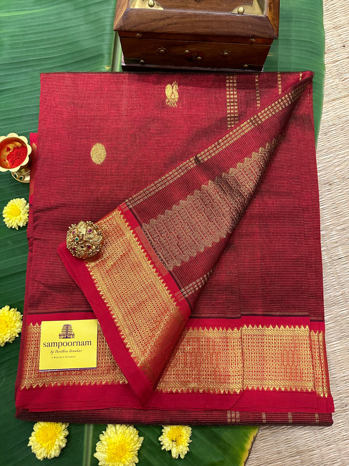 Maroon Araku with Rich Body Butta Vairaoosi Silk Cotton Saree